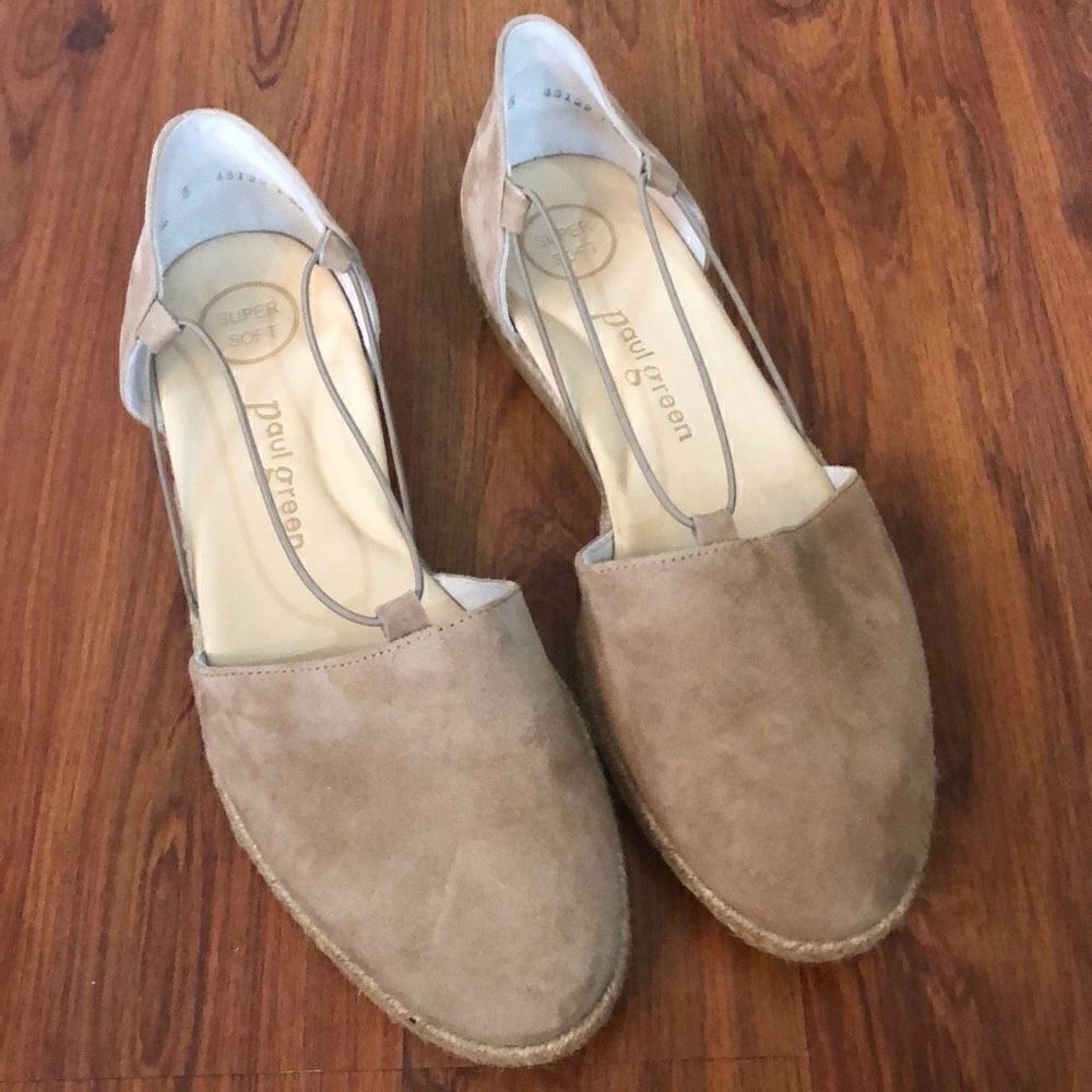 Paul Green Champagne suede Hanna Espadrille sandals, size 5, UK 7.5 US